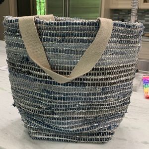 Denim and silver slouch bag with shoulder straps